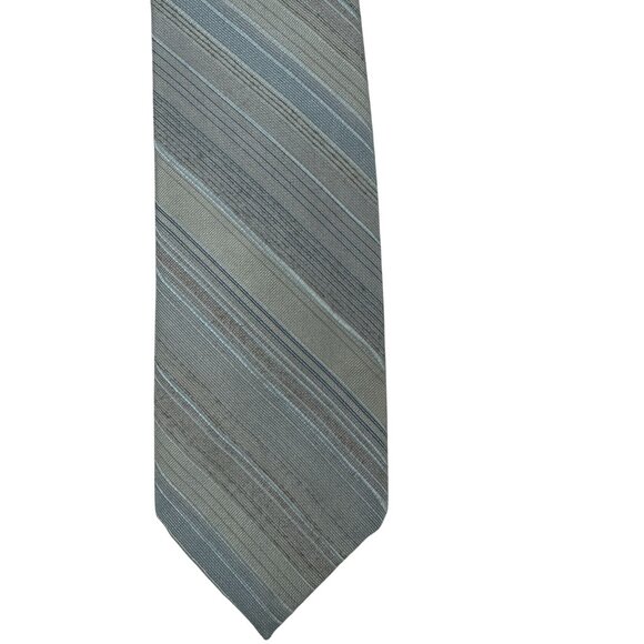 Grey Striped Mens Necktie By Club Room Silk Polyester Blend - Picture 3 of 3
